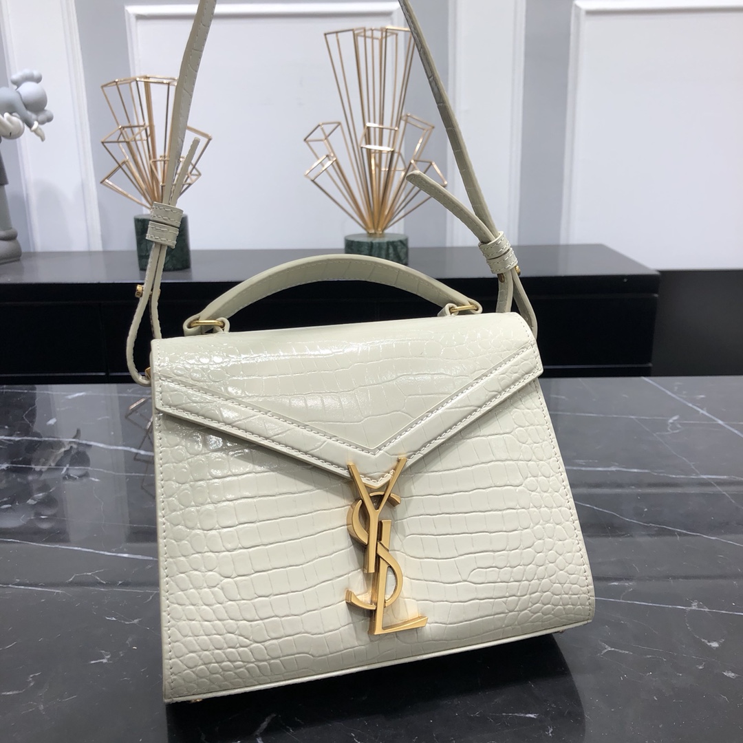 Saint Laurent Cassandera Mini Crocodile Embossed Bright Calfskin Handbag Shoulder Bag White 623930